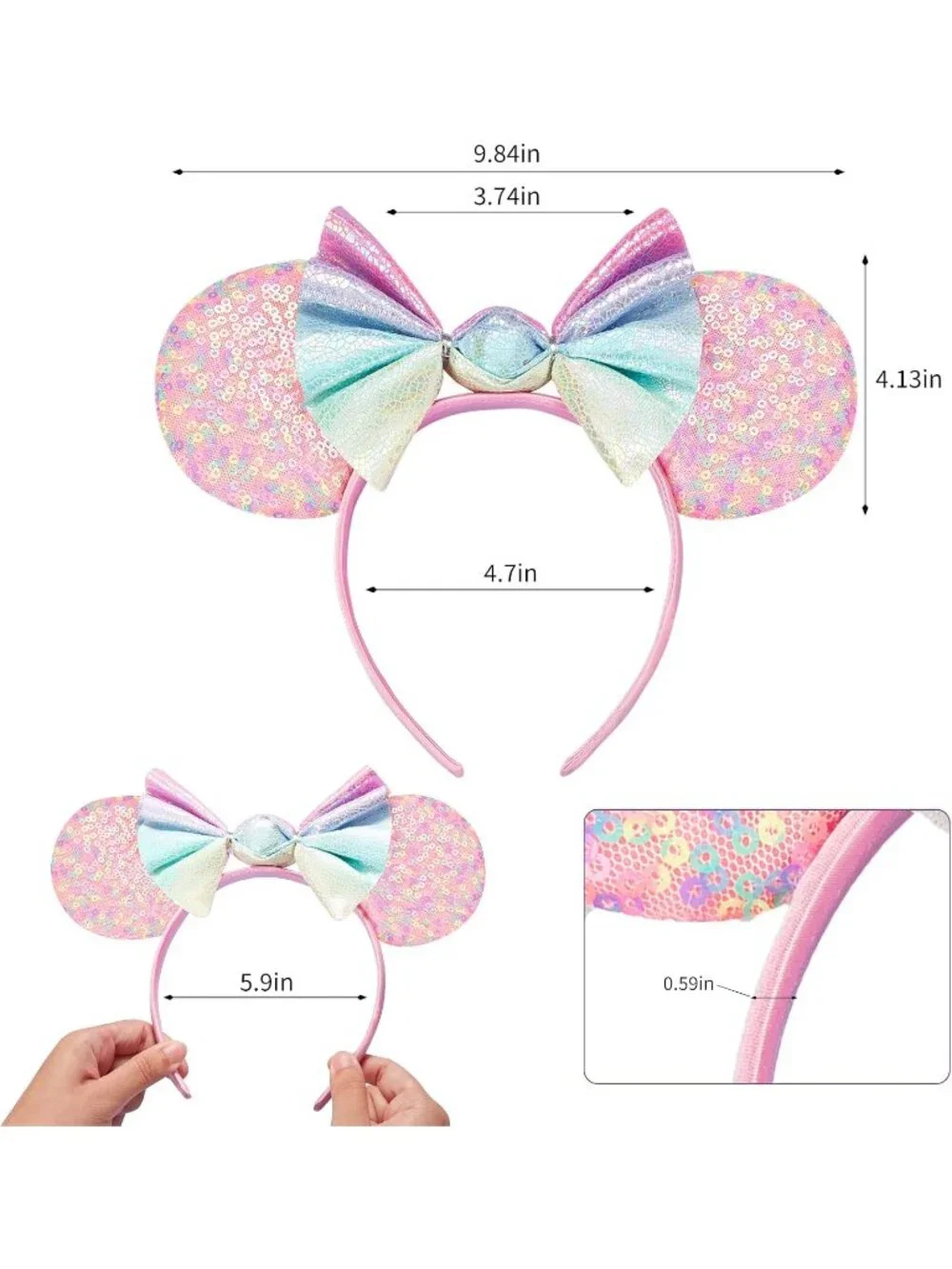 Women ColorFull Sequin Handmade Mickey Mouse Headband 2 Pieces